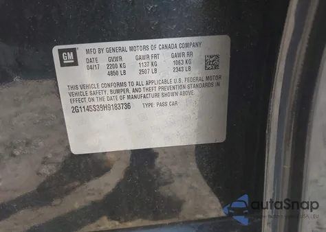 2017 Chevrolet Impala 2Lz z USA, uszkodzony, nr VIN 2G1145S38H9183736